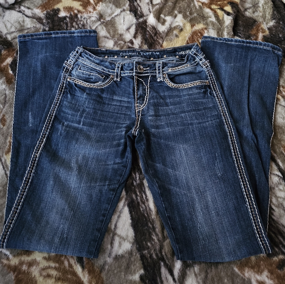 Cowgirl Tuff Women's Boot Cut Jeans - Dark Blue 28 X 37